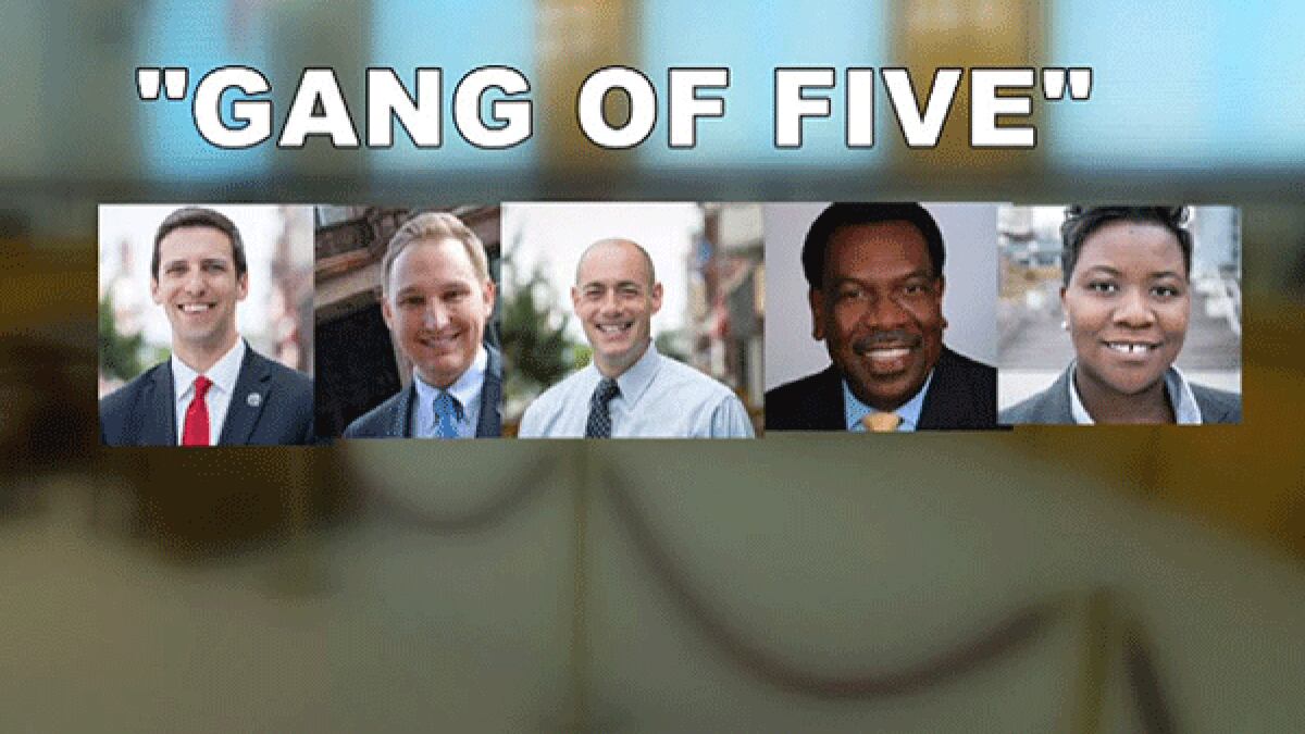 Cincinnati City Council's "Gang of Five." From left to right: P.G. Sittenfeld, Chris Seelbach,...