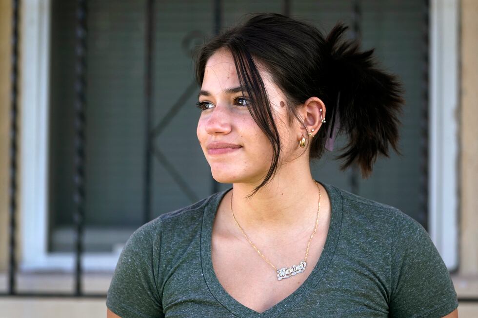 Adismarys Abreu, 16, poses for a photo at her home, Tuesday, Aug. 23, 2022, in Miami. Abreu...