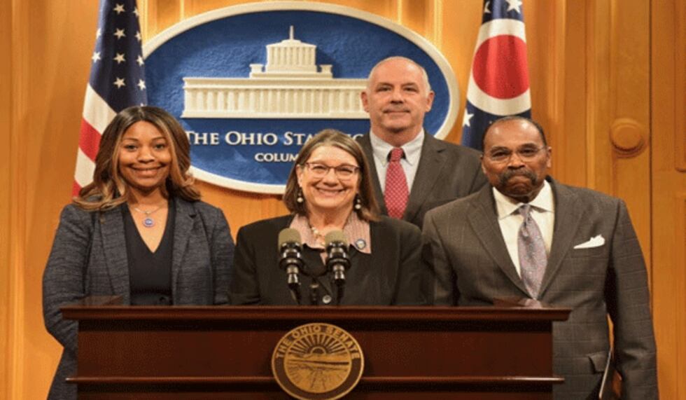 Ohio Senate Minority Leader Nickie J. Antonio (D-Lakewood) and Senators Steve Huffman (R-Tipp...