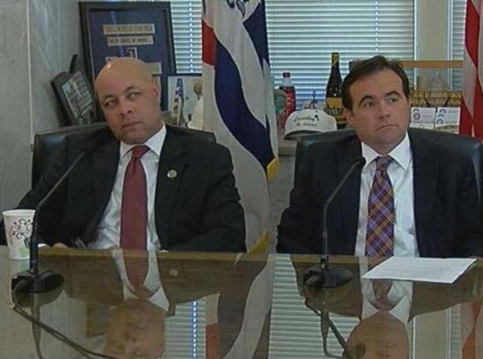 City Manager Harry Black and Mayor John Cranley at a press conference earlier this year (FOX19...