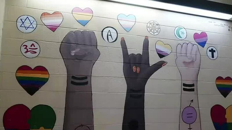 The mural was painted inside Nagel Middle School.