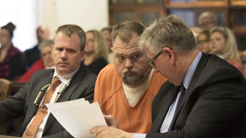 Billy Wagner listens to one of his defense attorneys in Pike County Common Pleas Court.