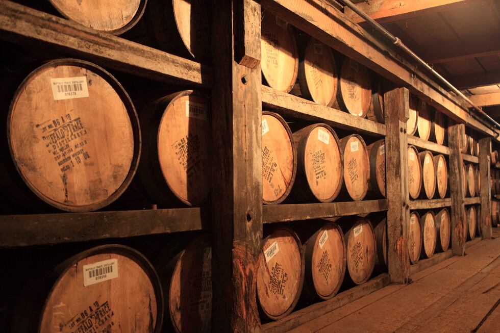 A picture of barrels in Buffalo Trace Distillery warehouse intended for media kit usage.