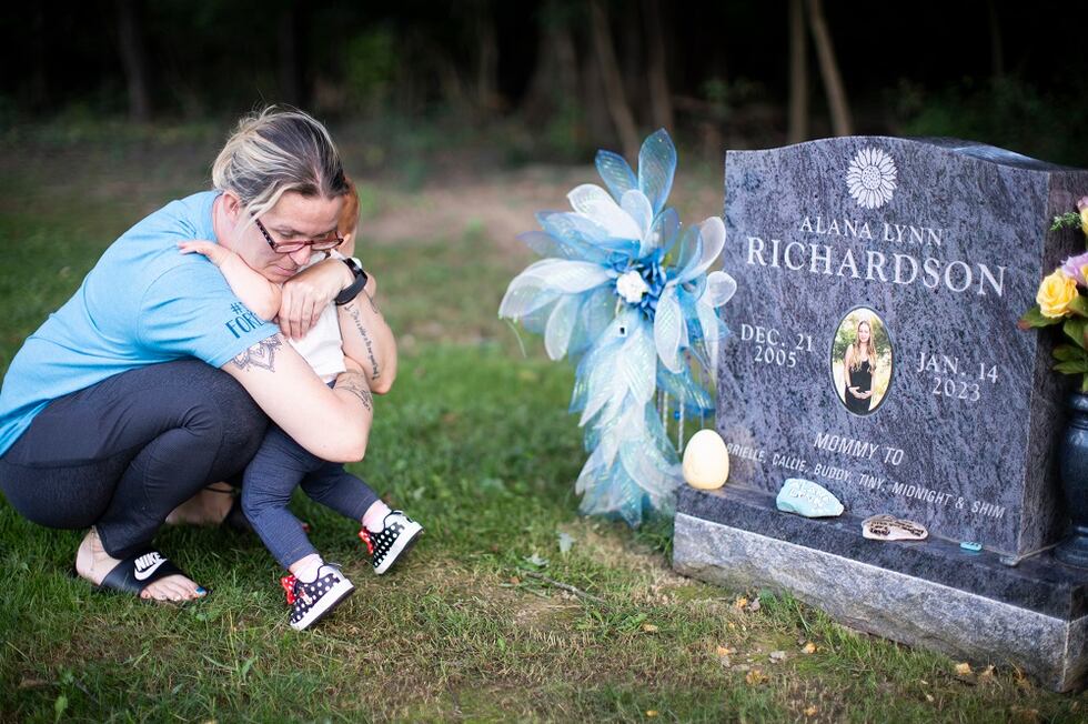 Sep 14, 2023; Urbana, OH, USA; Roxanne Gillenwater hugs her one year old granddaughter,...