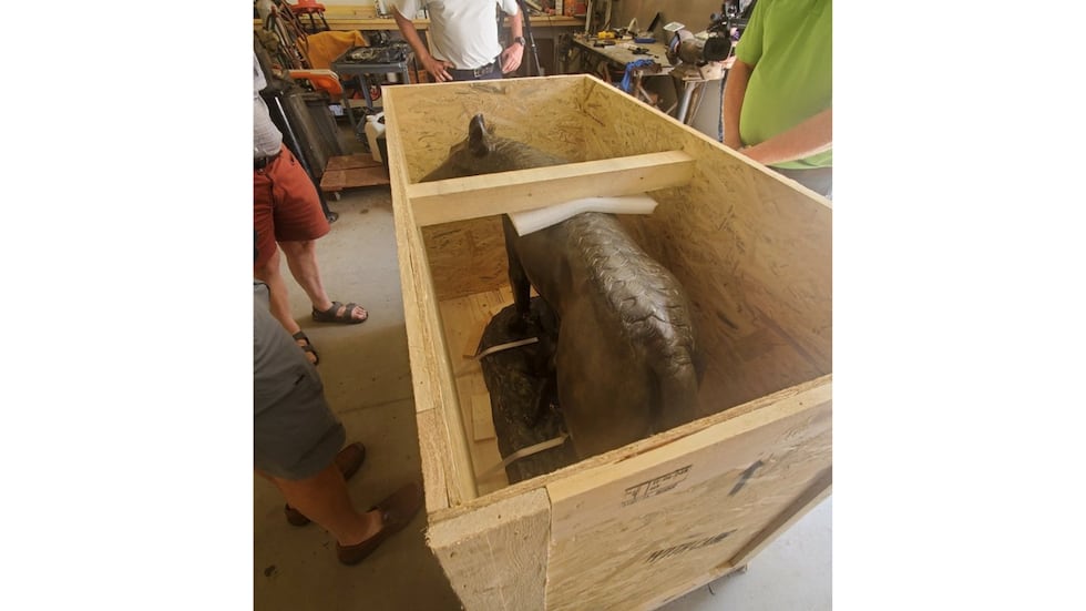 A new Capitoline Wolf statue was shipped to Cincinnati from Rome, Italy.
