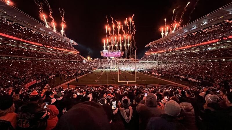 Bengals fans await the start of the wild card round game against the Baltimore Ravens at...