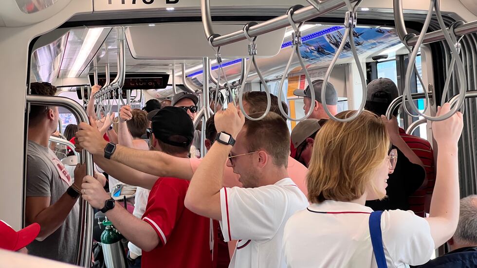 The Cincinnati Connector streetcar before a Reds game.