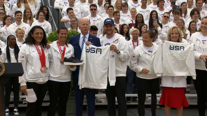 President Joe Biden and first lady Dr. Jill Biden were presented with gifts from the visiting...