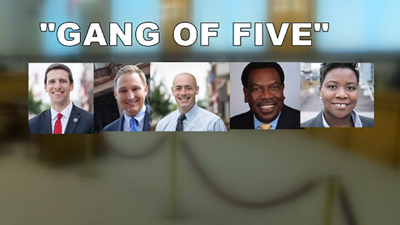 Cincinnati City Council's "Gang of Five." From left to right: P.G. Sittenfeld, Chris Seelbach,...