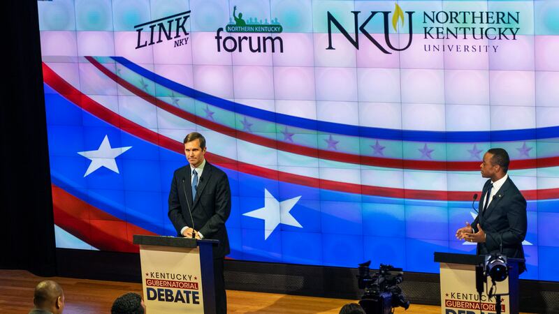 Democratic Gov. Andy Beshear and Republican Attorney General Daniel Cameron participate in a...