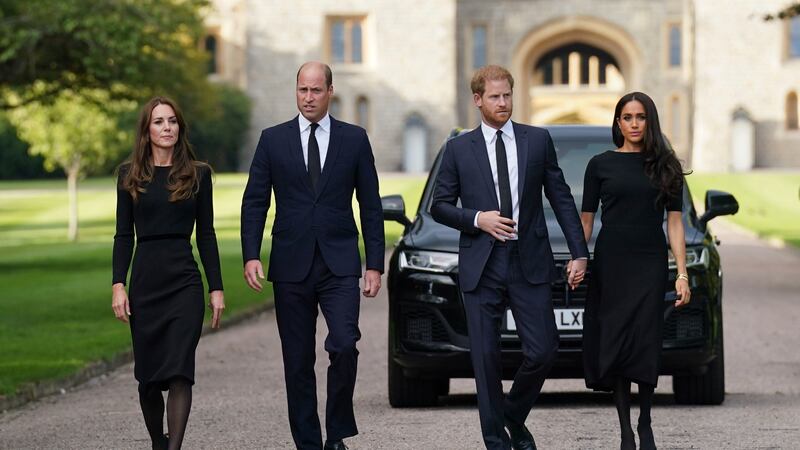 From left, Kate, the Princess of Wales, Prince William, Prince of Wales, Prince Harry and...
