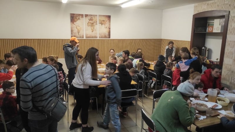 Refugees get a meal and warm place to stay at the Ukrainian Baptist Theological Seminary...
