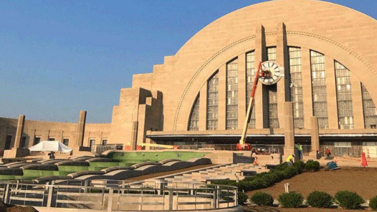 The fountain at the entrance of Union Terminal will begin spraying water Thursday. (Photo:...