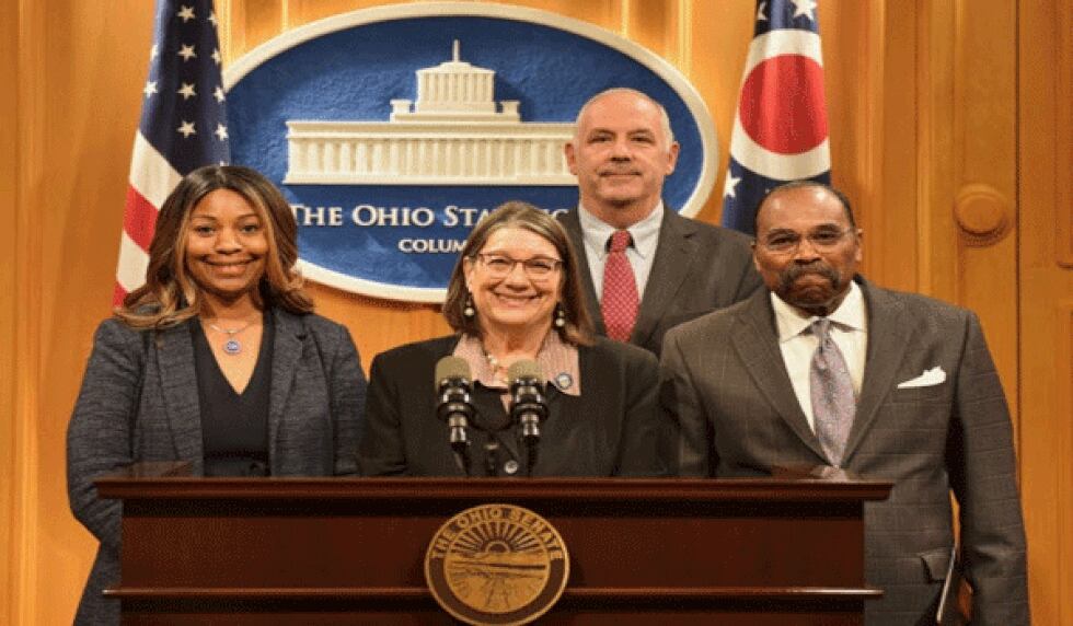 Ohio Senate Minority Leader Nickie J. Antonio (D-Lakewood) and Senators Steve Huffman (R-Tipp...